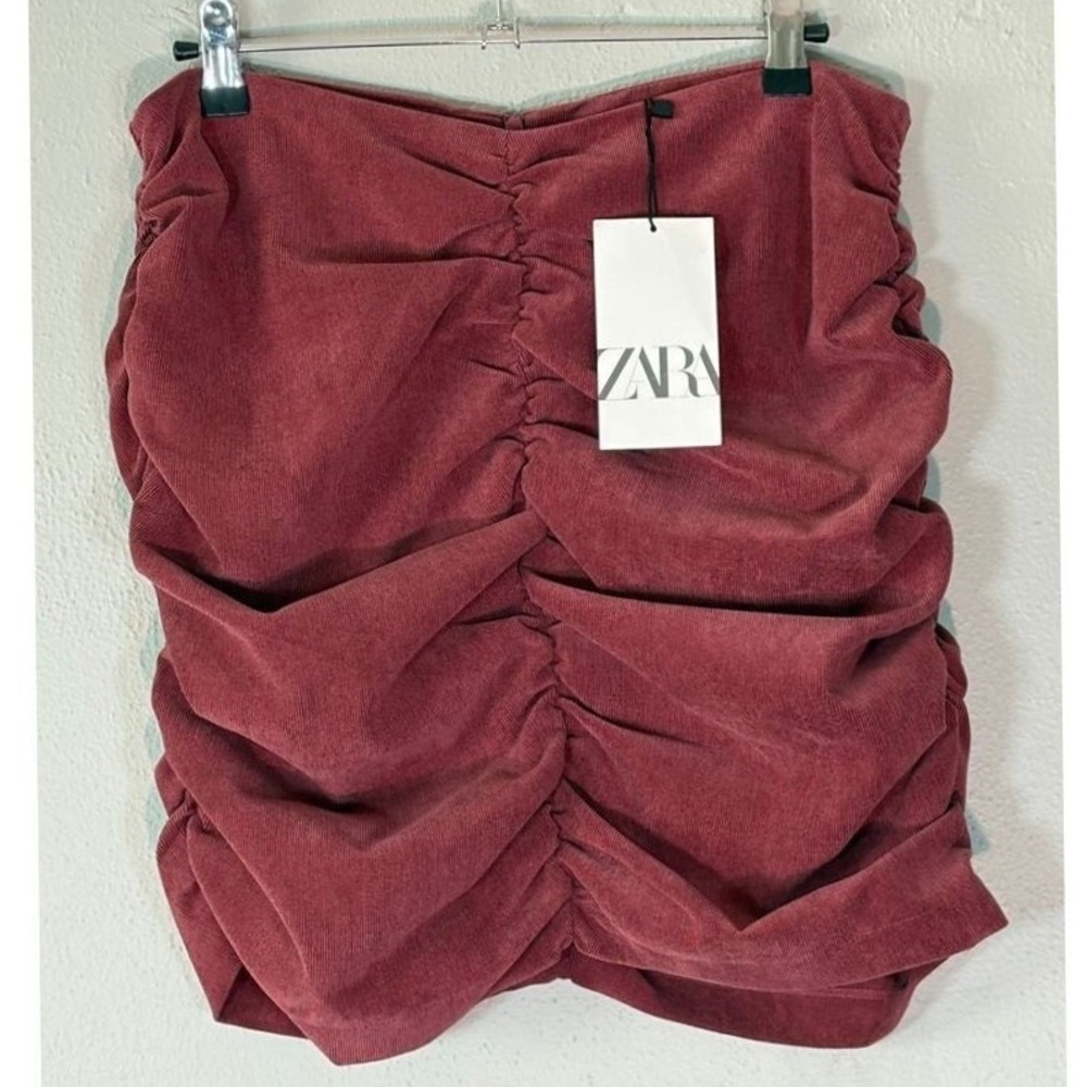NWT Zara Ruched Corduroy Mini Skirt Mauve Dusty Rose Pink Art 8372/226 Womens L
